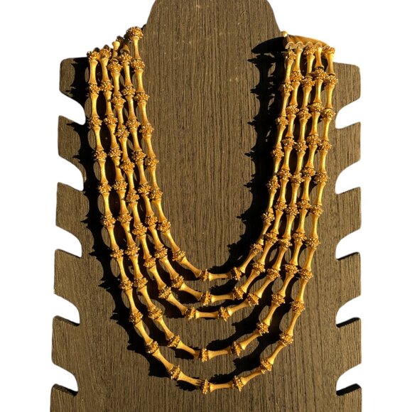 Vintage TRIFARI Electra Collection 5 Strand Metal Bead Necklace Gorgeous Gold Tn - Picture 2 of 11